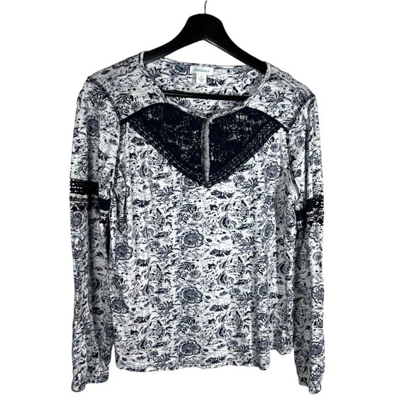 Sundance Liliane Blue White Floral Long Sleeve Crochet Lace Top Small - Picture 1 of 7
